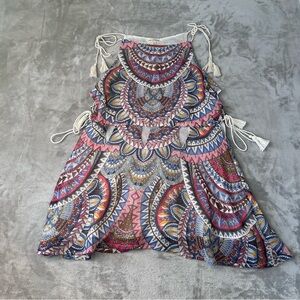 Earthbound Mini Boho Dress Womens size L Hippie Tassel Festival Cut Out Aztec